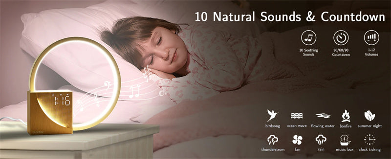 Bedside Lamp Touch Table Lamp with Natural Sounds, Desk Lamp with Alarm Clock, Touch Control 3 Levels Brightness Home Decor